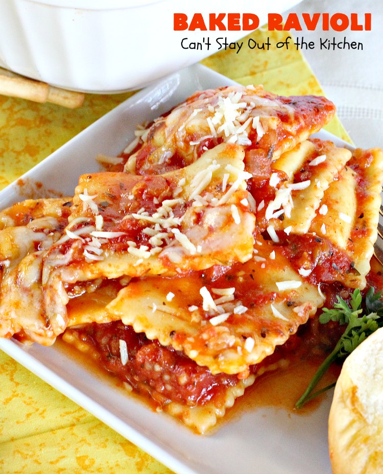 Baked Ravioli | Can't Stay Out of the Kitchen | fabulous #MarthaStewart inspiration that's kid-friendly & delicious. Perfect #pasta for #MeatlessMondays. #cheese #ravioli