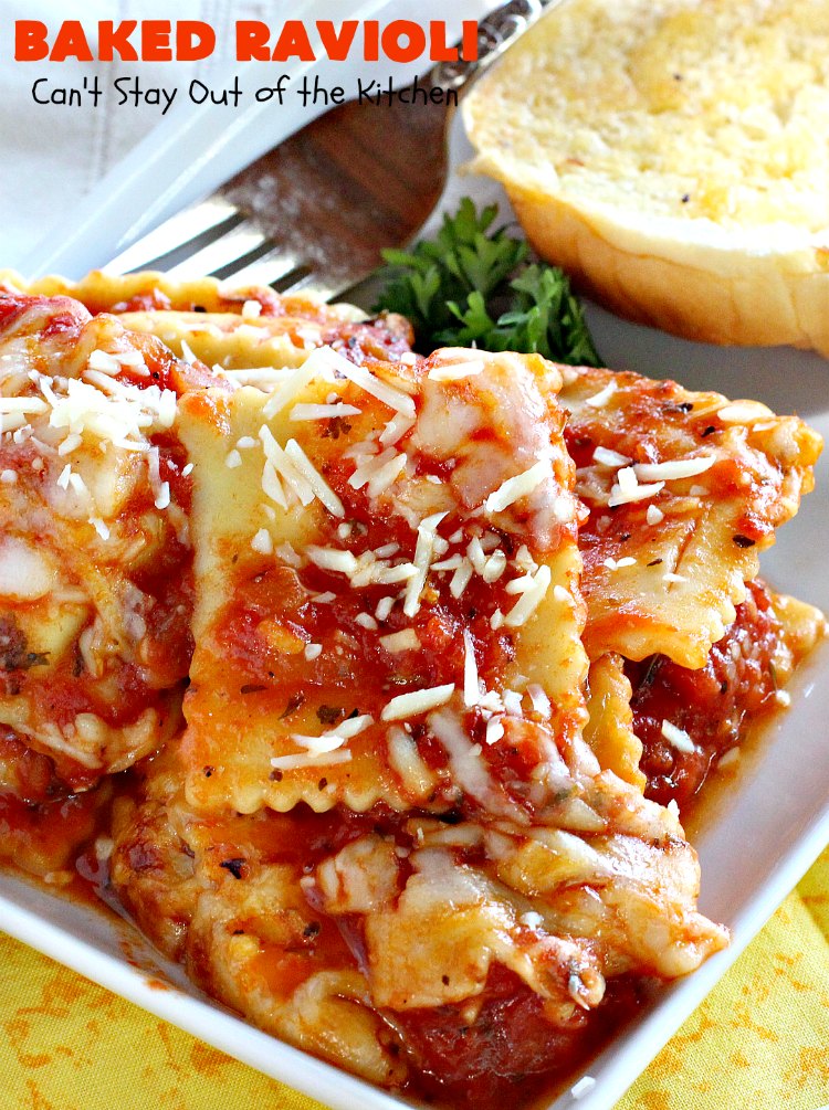 Baked Ravioli | Can't Stay Out of the Kitchen | fabulous #MarthaStewart inspiration that's kid-friendly & delicious. Perfect #pasta for #MeatlessMondays. #cheese #ravioli