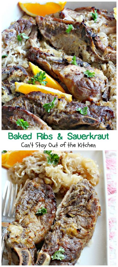 Baked Ribs & Sauerkraut | Can't Stay Out of the Kitchen | wonderful old-world recipe. The #sauerkraut is mixed with #apples, onions, brown sugar and caraway seeds for delightful taste. #pork #ribs