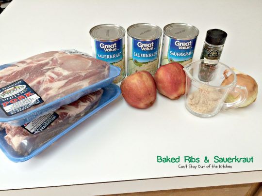 Baked Ribs & Sauerkraut | Can't Stay Out of the Kitchen | wonderful old-world recipe. The #sauerkraut is mixed with #apples, onions, brown sugar and caraway seeds for delightful taste. #pork #ribs
