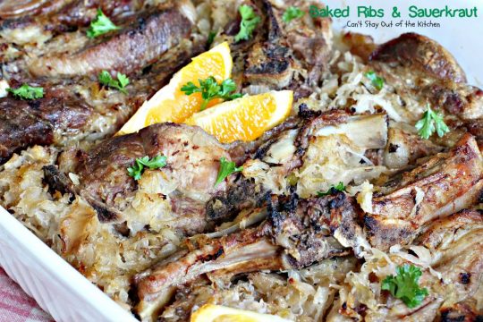 Baked Ribs & Sauerkraut | Can't Stay Out of the Kitchen | wonderful old-world recipe. The #sauerkraut is mixed with #apples, onions, brown sugar and caraway seeds for delightful taste. #pork #ribs