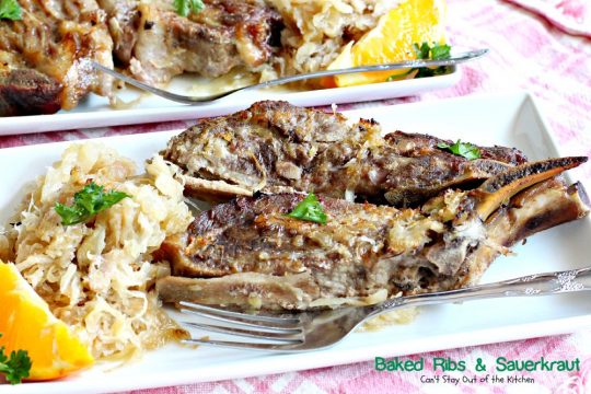 Baked Ribs & Sauerkraut | Can't Stay Out of the Kitchen | wonderful old-world recipe. The #sauerkraut is mixed with #apples, onions, brown sugar and caraway seeds for delightful taste. #pork #ribs