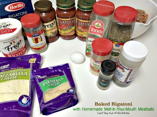 Baked Rigatoni with Homemade Melt-In-Your-Mouth Meatballs | Can't Stay Out of the Kitchen | homemade #meatballs cook in #spaghettisauce then are layered with a #rigatoni & #ricottacheese mixture with both #parmesan and #mozzarella cheeses on top. So delectable you won't be able to stop eating! #pasta