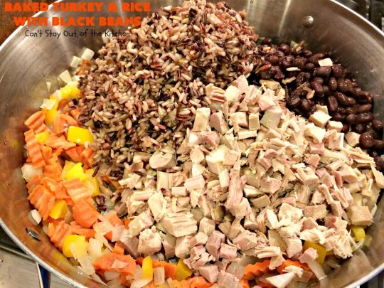 Baked Turkey and Rice with Black Beans | Can't Stay Out of the Kitchen | this delicious #TexMex #casserole is the perfect way to use up leftover #Thanksgiving #turkey! #glutenfree #rice #cheese #blackbeans