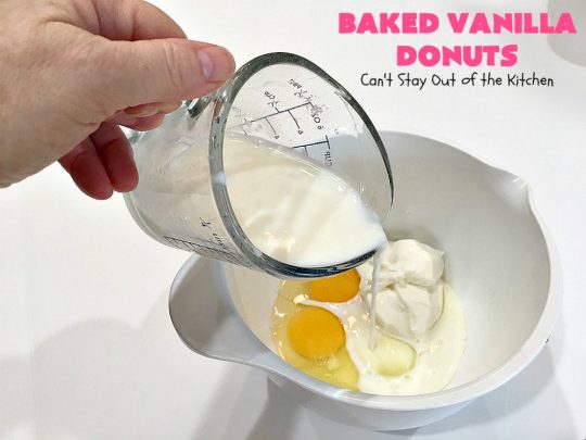 Baked Vanilla Donuts | Can't Stay Out of the Kitchen | Wow your #Thanksgiving or #Christmas #breakfast guests with these spectacular homemade #donuts. They are glazed 3 times in vanilla icing before adding #sprinkles. I made them a day in advance & they were still heavenly. #holiday #holidaybreakfast #ThanksgivingBreakfast #BakedDonuts #ChristmasBreakfast #vanilladonuts