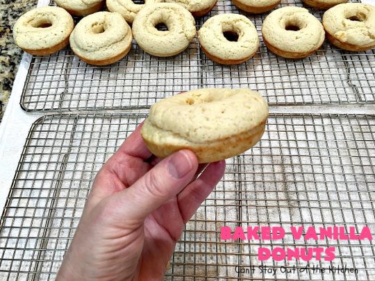 Baked Vanilla Donuts | Can't Stay Out of the Kitchen | Wow your #Thanksgiving or #Christmas #breakfast guests with these spectacular homemade #donuts. They are glazed 3 times in vanilla icing before adding #sprinkles. I made them a day in advance & they were still heavenly. #holiday #holidaybreakfast #ThanksgivingBreakfast #BakedDonuts #ChristmasBreakfast #vanilladonuts