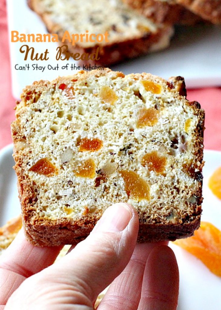 Banana Apricot Nut Bread | Can't Stay Out of the Kitchen | this fabulous sweet #bread is filled with #apricots #bananas #walnuts and #coconut & is absolutely heavenly. Great for #breakfast or to serve alongside your favorite soup. We spread it with cream cheese.