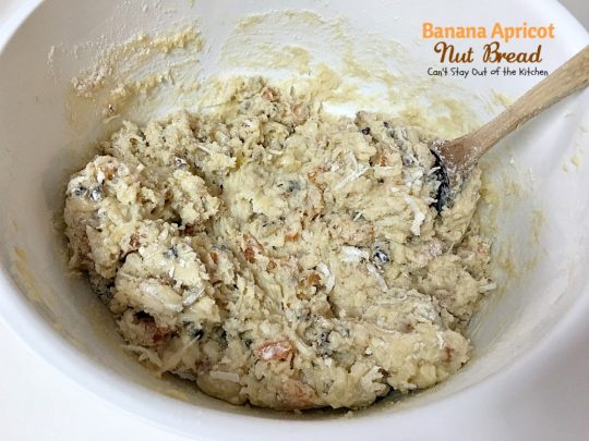 Banana Apricot Nut Bread | Can't Stay Out of the Kitchen | this fabulous sweet #bread is filled with #apricots #bananas #walnuts and #coconut & is absolutely heavenly. Great for #breakfast or to serve alongside your favorite soup. We spread it with cream cheese.