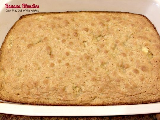 Banana Blondies | Can't Stay Out of the Kitchen | these scrumptious #brownies are to die for! The #frosting is fabulous. #bananas #cookie #dessert