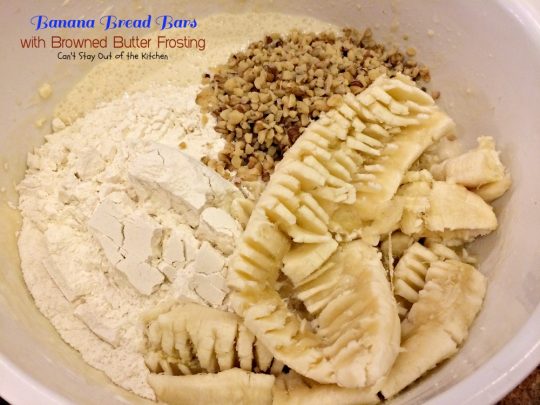 Banana Bread Bars with Browned Butter Frosting | Can't Stay Out of the Kitchen | these delicious #brownies are great for summer #holiday fun. The browned butter frosting is amazing. #bananas #dessert #cookie