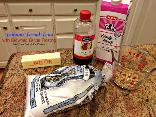 Banana Bread Bars with Browned Butter Frosting | Can't Stay Out of the Kitchen | these delicious #brownies are great for summer #holiday fun. The browned butter frosting is amazing. #bananas #dessert #cookie