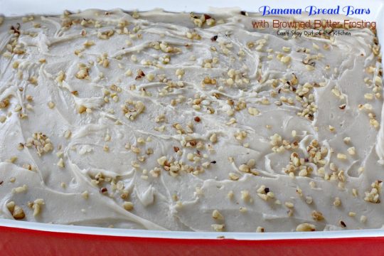 Banana Bread Bars with Browned Butter Frosting | Can't Stay Out of the Kitchen | these delicious #brownies are great for summer #holiday fun. The browned butter frosting is amazing. #bananas #dessert #cookie