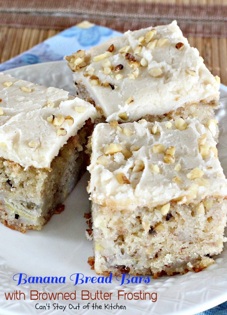 Banana Bread Bars with Browned Butter Frosting | Can't Stay Out of the Kitchen | these delicious #brownies are great for summer #holiday fun. The browned butter frosting is amazing. #bananas #dessert #cookie