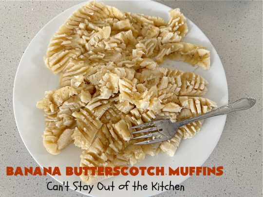 Banana Butterscotch Muffins | Can't Stay Out of the Kitchen | these luscious #muffins include #bananas, #applesauce & #ButterscotchChips. They are full of flavor & have a delightful fluffy texture. Great for a weekend, company or #holiday #breakfast or #brunch, #tailgating parties or #snacks throughout the day! #BananaButterscotchMuffins