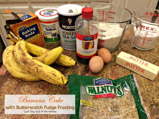 Banana Cake with Butterscotch Fudge Frosting | Can't Stay Out of the Kitchen | this scrumptious #banana #cake is drizzled with a luscious #butterscotch #fudge frosting to die for! #dessert