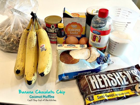 Banana Chocolate Chip Coconut Muffins | Can't Stay Out of the Kitchen | We adored these delectable #muffins filled with #bananas, #coconut #chocolatechips, #walnuts & almond flavoring. Great choice for a #holiday #breakfast.