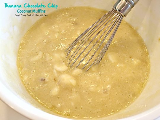 Banana Chocolate Chip Coconut Muffins | Can't Stay Out of the Kitchen | We adored these delectable #muffins filled with #bananas, #coconut #chocolatechips, #walnuts & almond flavoring. Great choice for a #holiday #breakfast.