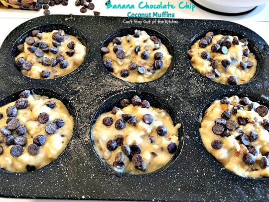 Banana Chocolate Chip Coconut Muffins | Can't Stay Out of the Kitchen | We adored these delectable #muffins filled with #bananas, #coconut #chocolatechips, #walnuts & almond flavoring. Great choice for a #holiday #breakfast.
