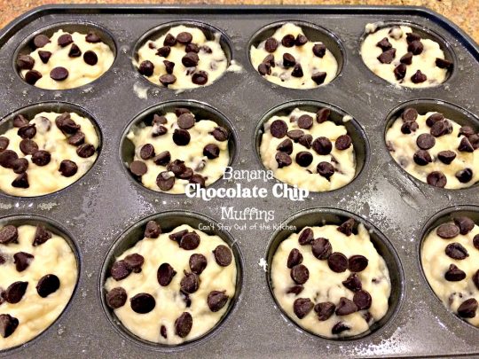 Banana Chocolate Chip Muffins | Can't Stay Out of the Kitchen | One bite of these #muffins will have you drooling! Great for #breakfast or #dessert! #bananas #chocolate #chocolatechips