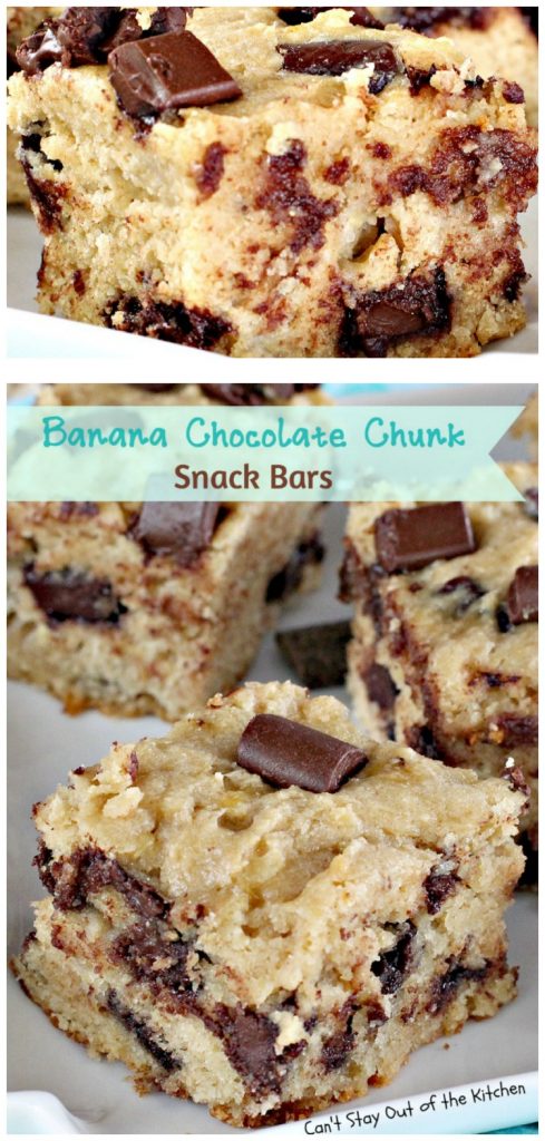 Banana Chocolate Chunk Snack Bars | Can't Stay Out of the Kitchen | delicious #shortbread bars with #bananas #chocolate chunks & #Greekyogurt. #dessert #cookie