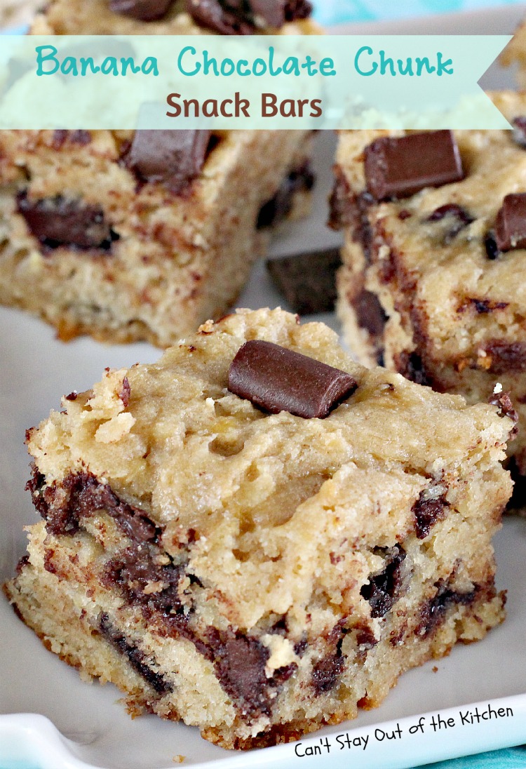 Banana Chocolate Chunk Snack Bars | Can't Stay Out of the Kitchen