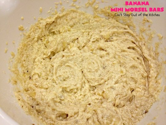 Banana Mini Morsel Bars | Can't Stay Out of the Kitchen | these lovely #cookies feature miniature #ChocolateChips & #bananas. They're so easy to whip up. Plus they're terrific for #tailgating parties, potlucks, backyard BBQs or anytime you need to whip up a quick #dessert. #BananaDessert #ChocolateDessert #chocolate #BananaMiniMorselBars