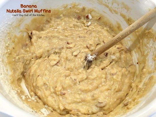 Banana Nutella Swirl Muffins | Can't Stay Out of the Kitchen | these #muffins are divine! You won't be able to stop eating them. Great for a #holiday #breakfast, too. #bananas #almonds #nutella