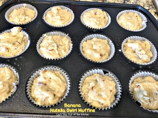 Banana Nutella Swirl Muffins | Can't Stay Out of the Kitchen | these #muffins are divine! You won't be able to stop eating them. Great for a #holiday #breakfast, too. #bananas #almonds #nutella