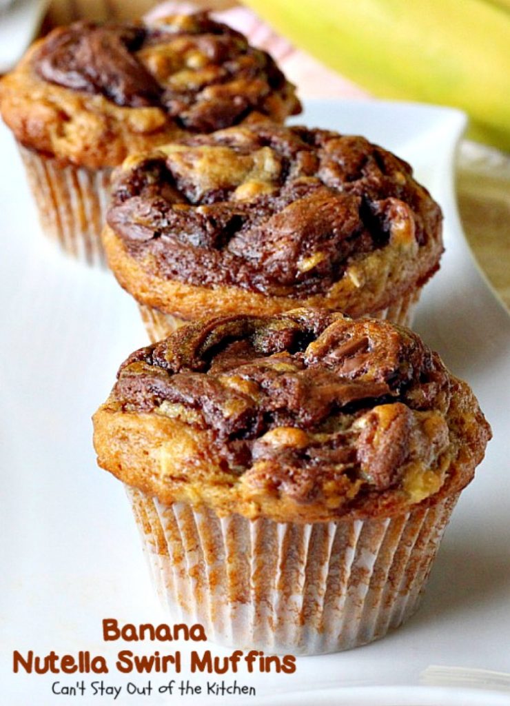 Banana Nutella Swirl Muffins | Can't Stay Out of the Kitchen | these #muffins are divine! You won't be able to stop eating them. Great for a #holiday #breakfast, too. #bananas #almonds #nutella