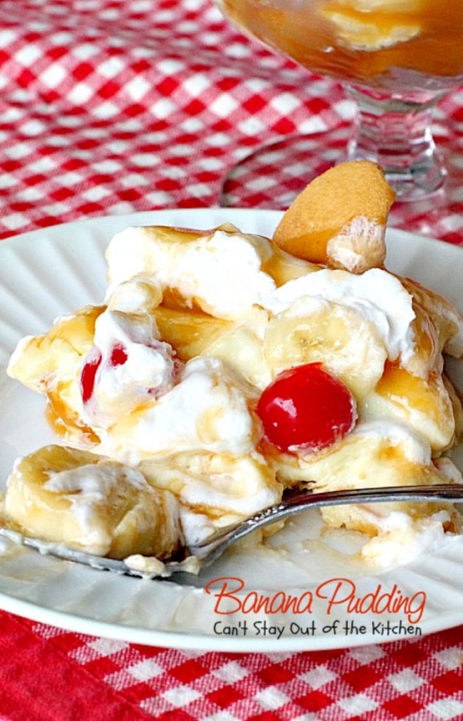 Banana Pudding | Can't Stay Out of the Kitchen | BEST #BananaPudding ever! This one has #caramelsauce squirted over each amazing layer making it rich, decadent and utterly divine! Great #dessert for summer #holidays. #bananas