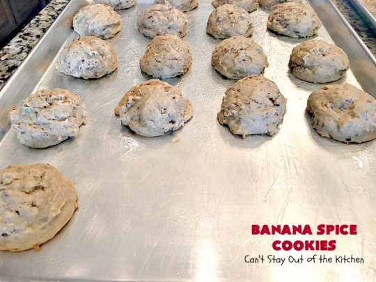 Banana Spice Cookies | Can't Stay Out of the Kitchen | these #cookies are fantastic. The icing is heavenly. Perfect for #MemorialDay or other summer #holidays. Great way to use up #bananas too! #dessert