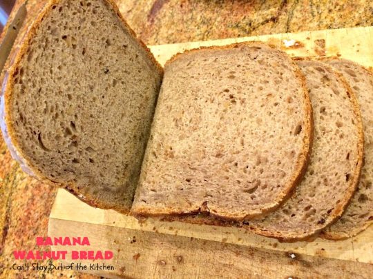 Banana Walnut Bread | Can't Stay Out of the Kitchen | this wholesome #BananaBread #recipe is so easy since it's tossed in the #breadmaker. It's light and fluffy and great for any kind of side dish or for #breakfast. #bread #BananaWalnutBread #HomeBakedBread #walnuts