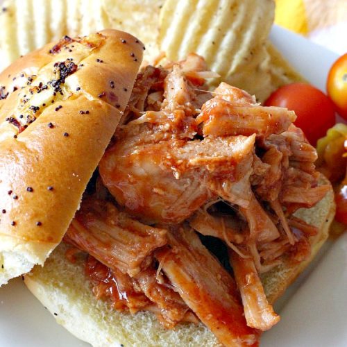 Barbecue Pork | Can't Stay Out of the Kitchen | this is the BEST pulled #pork #recipe ever! We serve it on onion rolls, plain or stuffed in baked potatoes. It's finger lickin' good! The homemade #BBQ sauce is amazing. #BarbecuePork #PulledPork #Sandwich #Crockpot #BBQPorkSandwiches #SlowCooker