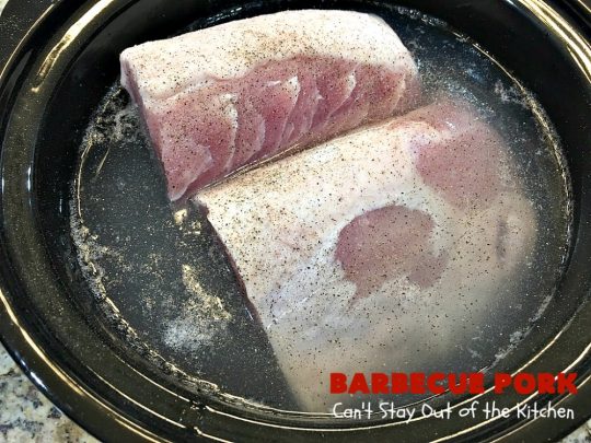Barbecue Pork | Can't Stay Out of the Kitchen | this is the BEST pulled #pork #recipe ever! We serve it on onion rolls, plain or stuffed in baked potatoes. It's finger lickin' good! The homemade #BBQ sauce is amazing. #BarbecuePork #PulledPork #Sandwich #Crockpot #BBQPorkSandwiches #SlowCooker