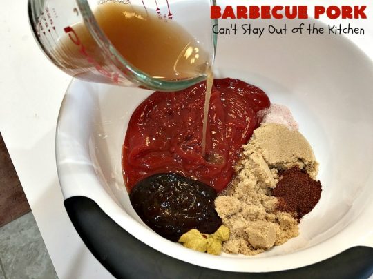 Barbecue Pork | Can't Stay Out of the Kitchen | this is the BEST pulled #pork #recipe ever! We serve it on onion rolls, plain or stuffed in baked potatoes. It's finger lickin' good! The homemade #BBQ sauce is amazing. #BarbecuePork #PulledPork #Sandwich #Crockpot #BBQPorkSandwiches #SlowCooker