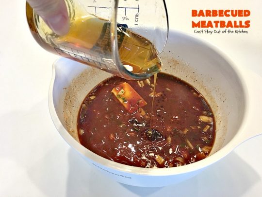 Barbecued Meatballs | Can't Stay Out of the Kitchen | this mouthwatering #slowcooker dish is great as an #appetizer or served over rice for a main dish. Homemade #BBQ sauce is wonderful. The #meatballs are #glutenfree.