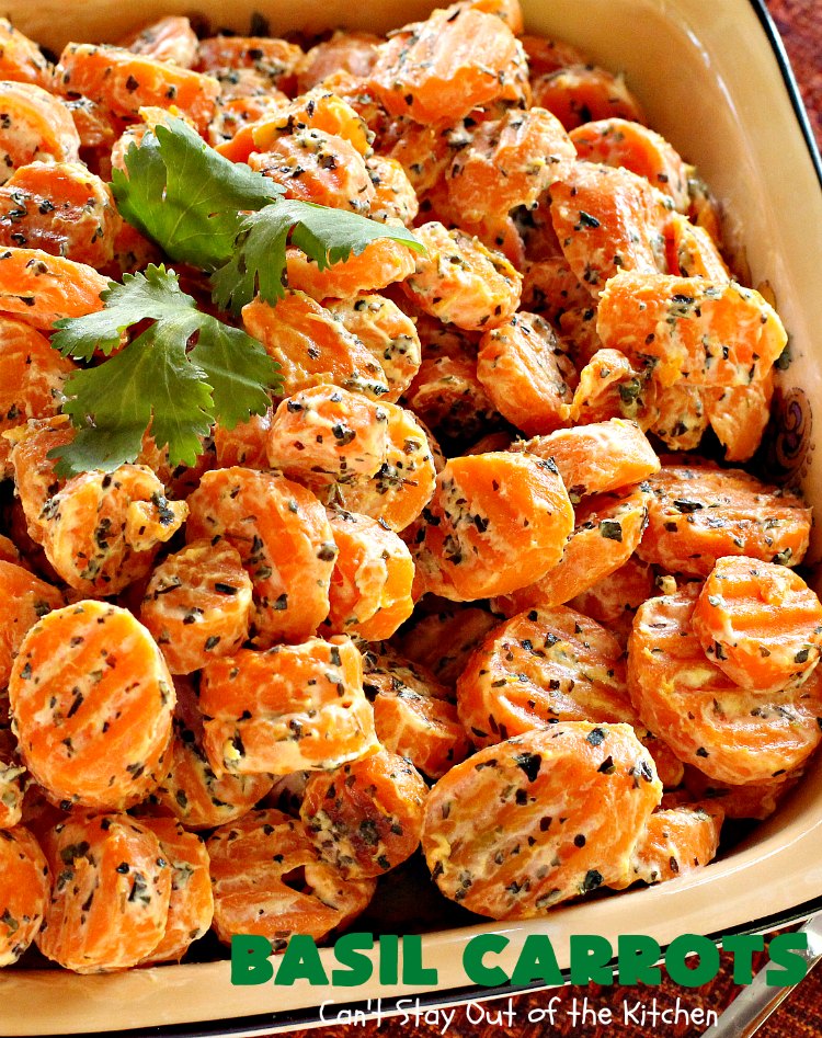 Basil Carrots | Can't Stay Out of the Kitchen | It doesn't get any easier than this quick 5-ingredient #carrot #recipe. It's a terrific #SideDish for company or #holidays like #MothersDay or #FathersDay. But it's so easy you'll want to whip it up for family dinners too. #Basil #BasilCarrots #GlutenFree #Holiday #HolidaySideDish