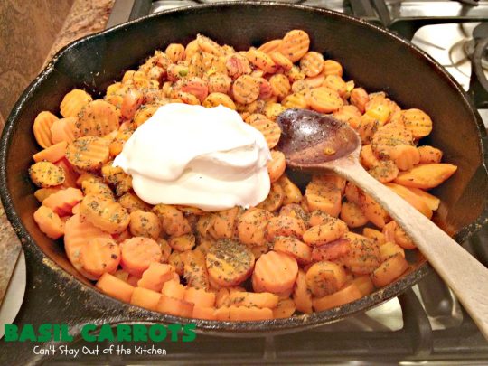 Basil Carrots | Can't Stay Out of the Kitchen | It doesn't get any easier than this quick 5-ingredient #carrot #recipe. It's a terrific #SideDish for company or #holidays like #MothersDay or #FathersDay. But it's so easy you'll want to whip it up for family dinners too. #Basil #BasilCarrots #GlutenFree #Holiday #HolidaySideDish