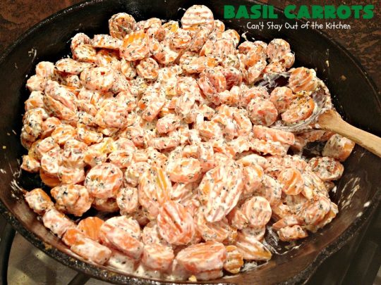 Basil Carrots | Can't Stay Out of the Kitchen | It doesn't get any easier than this quick 5-ingredient #carrot #recipe. It's a terrific #SideDish for company or #holidays like #MothersDay or #FathersDay. But it's so easy you'll want to whip it up for family dinners too. #Basil #BasilCarrots #GlutenFree #Holiday #HolidaySideDish