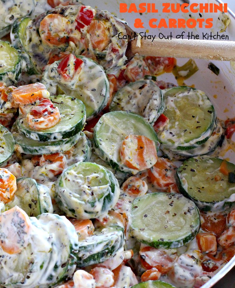 Basil Zucchini and Carrots | Can't Stay Out of the Kitchen | this quick & easy #recipe is terrific for weeknight suppers, or #holiday or company dinners. It tastes wonderful & only uses a handful of ingredients! #Zucchini #carrots #glutenFree #HolidaySideDish #BasilZucchiniAndCarrots