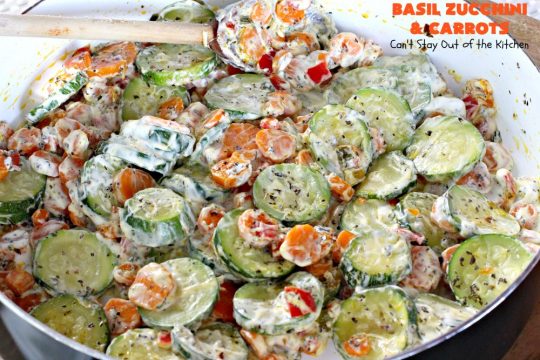 Basil Zucchini and Carrots | Can't Stay Out of the Kitchen | this quick & easy #recipe is terrific for weeknight suppers, or #holiday or company dinners. It tastes wonderful & only uses a handful of ingredients! #Zucchini #carrots #glutenFree #HolidaySideDish #BasilZucchiniAndCarrots