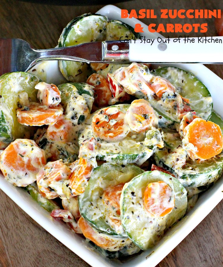 Basil Zucchini and Carrots | Can't Stay Out of the Kitchen | this quick & easy #recipe is terrific for weeknight suppers, or #holiday or company dinners. It tastes wonderful & only uses a handful of ingredients! #Zucchini #carrots #glutenFree #HolidaySideDish #BasilZucchiniAndCarrots