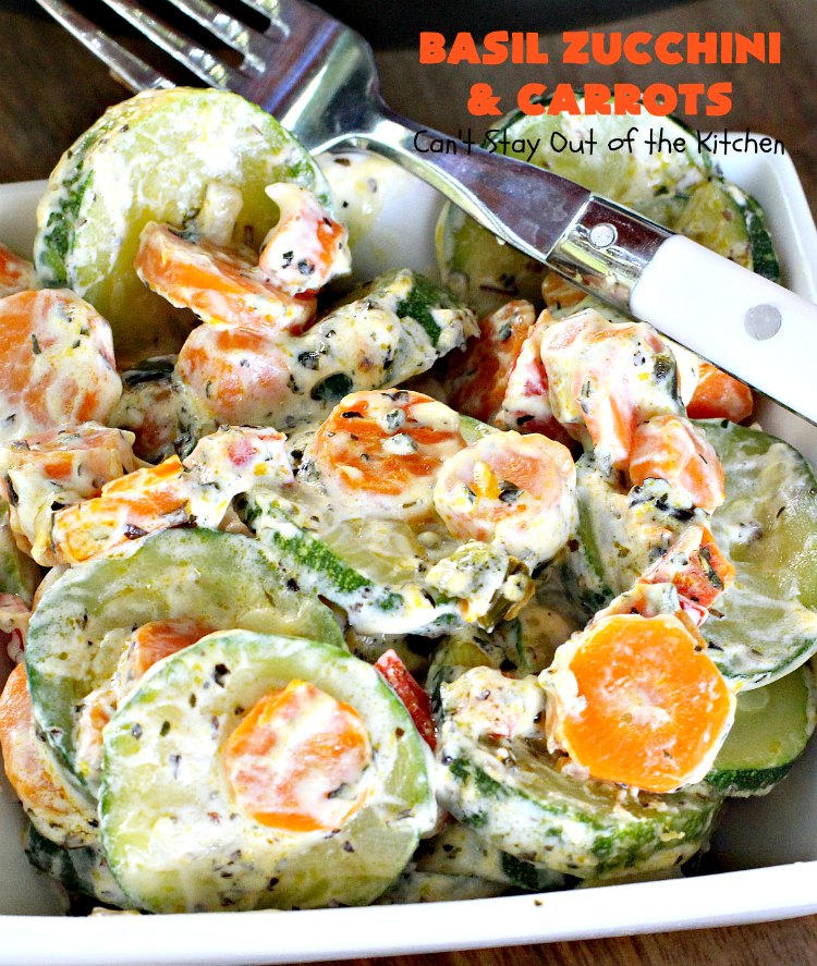 Basil Zucchini and Carrots | Can't Stay Out of the Kitchen | this quick & easy #recipe is terrific for weeknight suppers, or #holiday or company dinners. It tastes wonderful & only uses a handful of ingredients! #Zucchini #carrots #glutenFree #HolidaySideDish #BasilZucchiniAndCarrots