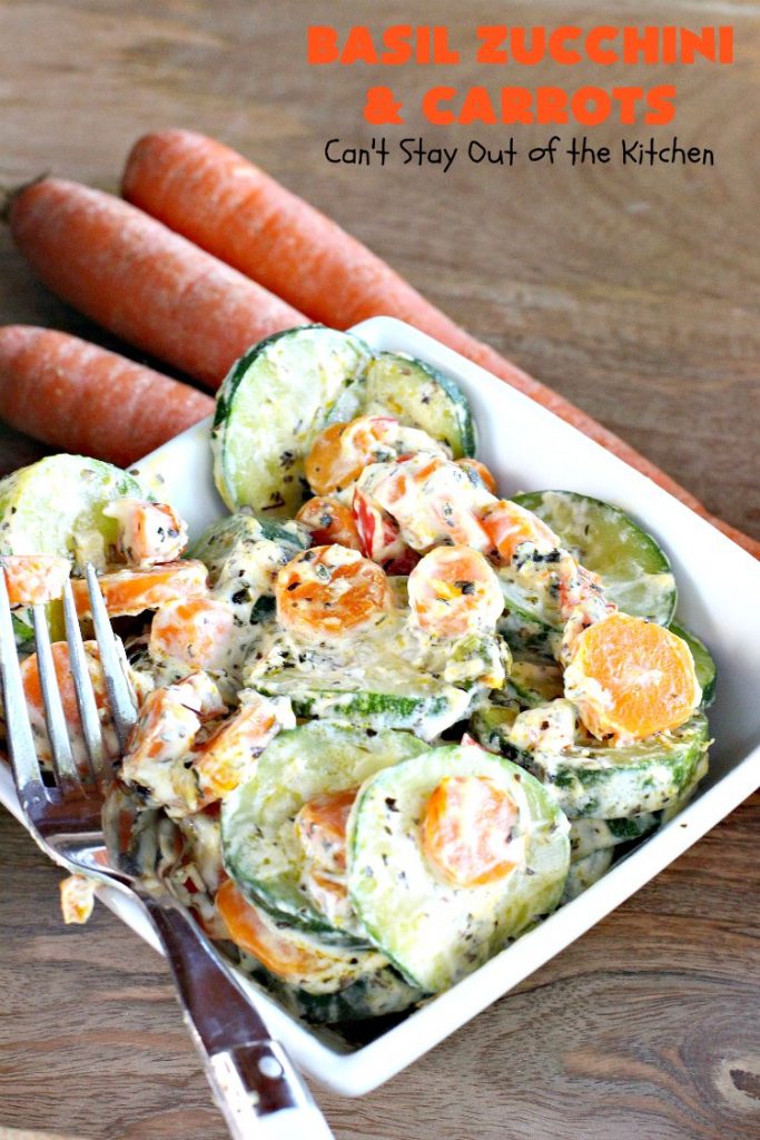 Basil Zucchini and Carrots | Can't Stay Out of the Kitchen | this quick & easy #recipe is terrific for weeknight suppers, or #holiday or company dinners. It tastes wonderful & only uses a handful of ingredients! #Zucchini #carrots #glutenFree #HolidaySideDish #BasilZucchiniAndCarrots