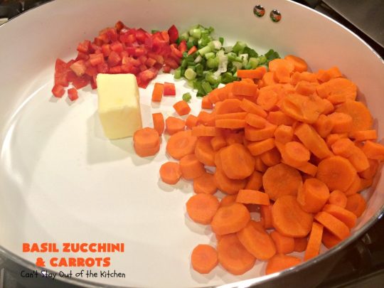 Basil Zucchini and Carrots | Can't Stay Out of the Kitchen | this quick & easy #recipe is terrific for weeknight suppers, or #holiday or company dinners. It tastes wonderful & only uses a handful of ingredients! #Zucchini #carrots #glutenFree #HolidaySideDish #BasilZucchiniAndCarrots