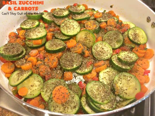 Basil Zucchini and Carrots | Can't Stay Out of the Kitchen | this quick & easy #recipe is terrific for weeknight suppers, or #holiday or company dinners. It tastes wonderful & only uses a handful of ingredients! #Zucchini #carrots #glutenFree #HolidaySideDish #BasilZucchiniAndCarrots