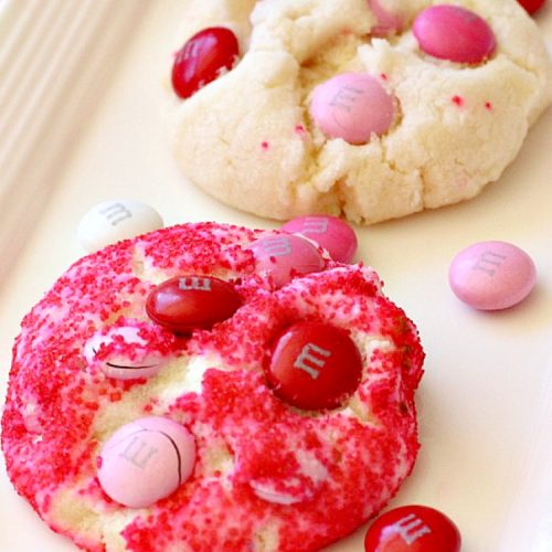 Be My Valentine M&M Cookies | Can't Stay Out of the Kitchen | these outrageous #cookies are perfect for any occasion. Just switch out the colored sugar crystals used. #ParadiseCafe #copycat recipe. #dessert #M&Ms #Valentine'sDay