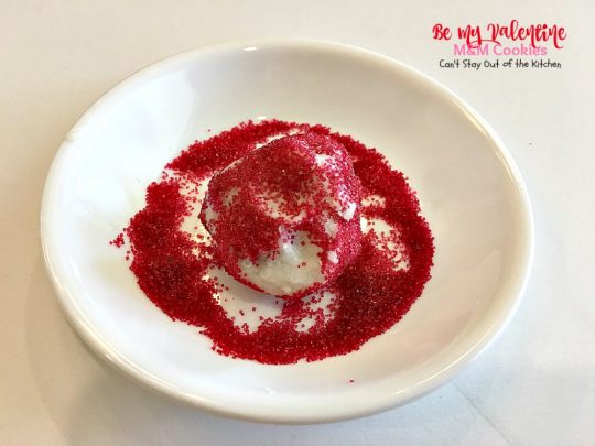 Be My Valentine M&M Cookies | Can't Stay Out of the Kitchen | these outrageous #cookies are perfect for any occasion. Just switch out the colored sugar crystals used. #ParadiseCafe #copycat recipe. #dessert #M&Ms #Valentine'sDay