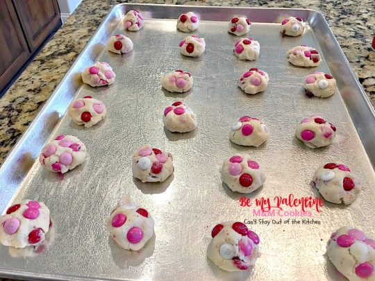 Be My Valentine M&M Cookies | Can't Stay Out of the Kitchen | these outrageous #cookies are perfect for any occasion. Just switch out the colored sugar crystals used. #ParadiseCafe #copycat recipe. #dessert #M&Ms #Valentine'sDay