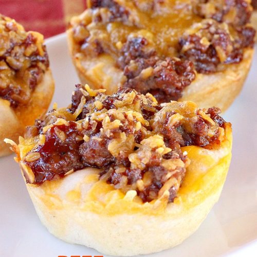 Beef Barbecups | Can't Stay Out of the Kitchen | these fantastic #appetizers use ground #beef, #SweetBabyRays #BBQ sauce & #cheddarcheese. This is a super easy 6-ingredient recipe that's terrific for #tailgating, #NewYearsEve or #SuperBowl parties.